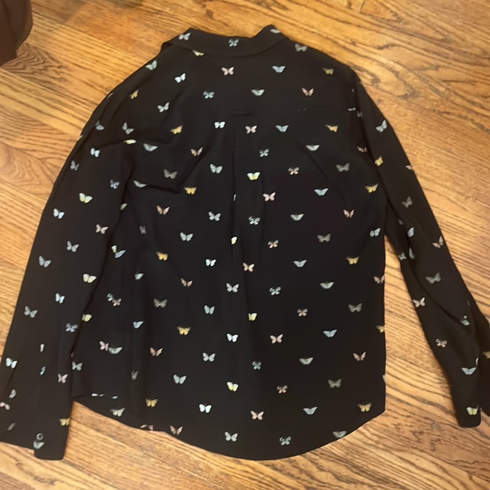 Rails Black 100% Silk Butterfly Print Long Sleeve… - image 7
